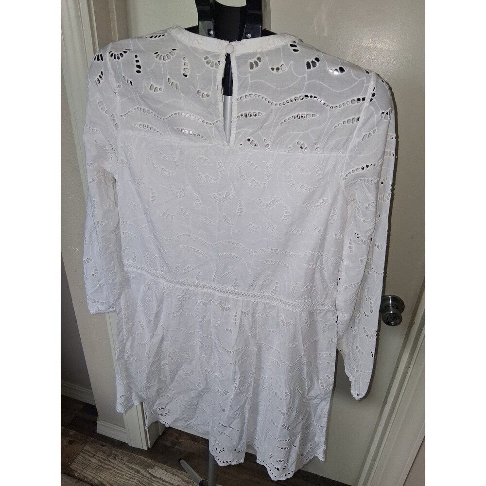 NEW! Women's LOFT Eyelet Long Sleeve Mini Tiered Swing Dress, White XS - Picture 9 of 12